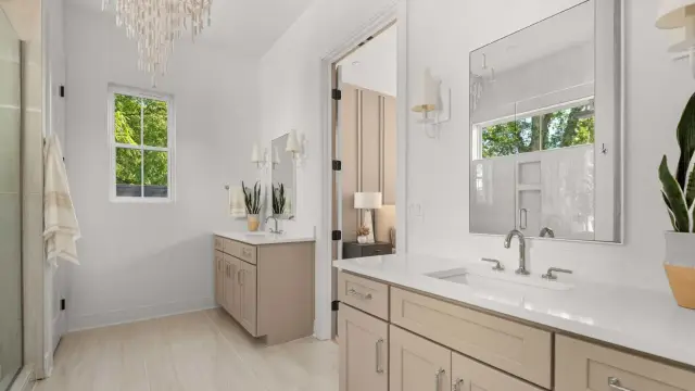 Pearl double vanity in the primary bath